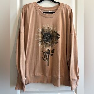 Sunflower Graphic Sweatshirt 2X Oversized Tan Pullover Boho Fall Top NWOT